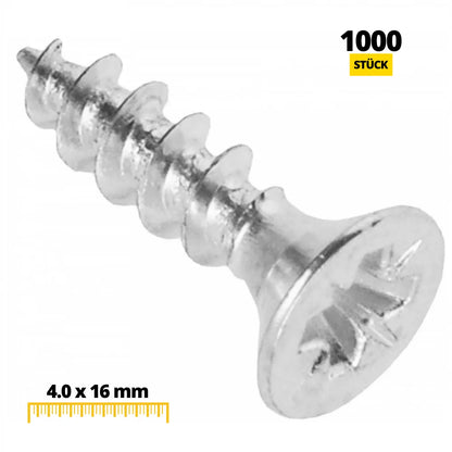 Pozidriv Wood Screws PZ2 4.0 x 16 mm (5/8 inch) White Zinc (1000 Pack)