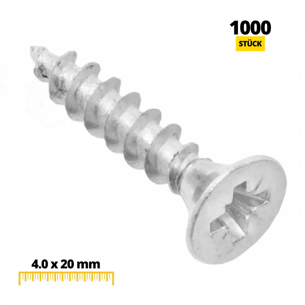 Pozidriv Wood Screws PZ2 #8 x 3/4 inch (4.0x20 mm) White Zinc (1000 Pack)
