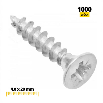 Pozidriv Wood Screws PZ2 #8 x 3/4 inch (4.0x20 mm) White Zinc (1000 Pack)