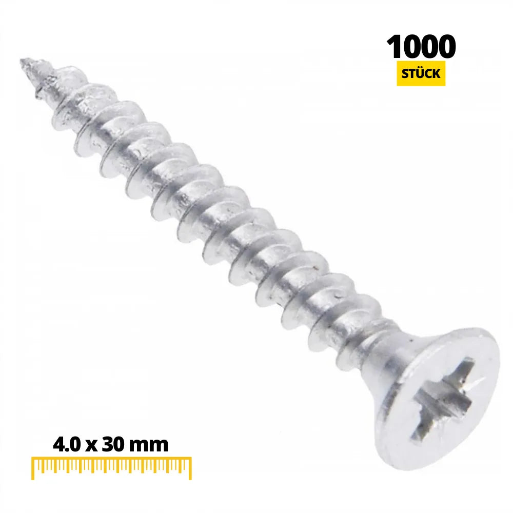 Pozidriv Wood Screws PZ2 #8 x 1-3/16 inch (4.0x30 mm) White Zinc (1000 Pack)