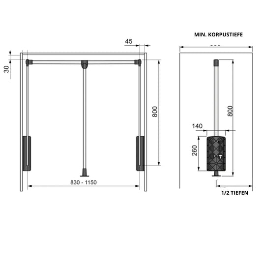 Pull Down Closet Rod 32-11/16–45-1/4 inch (830–1150 mm) - Chrome/White