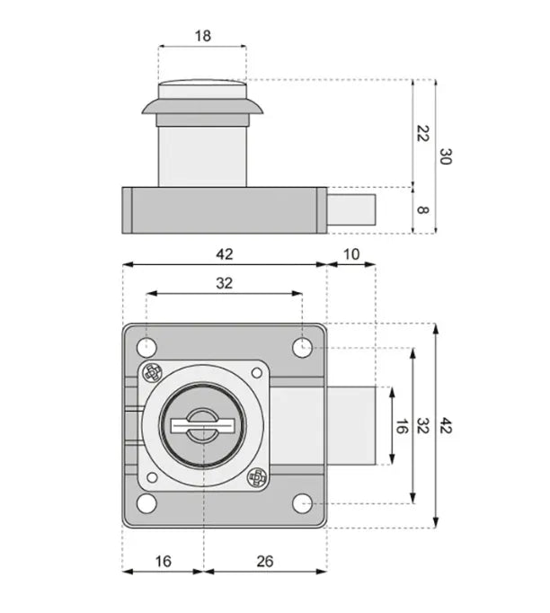 Cylinder Furniture Lock ZB-300/S1 Keyed Alike - Chrome Plated