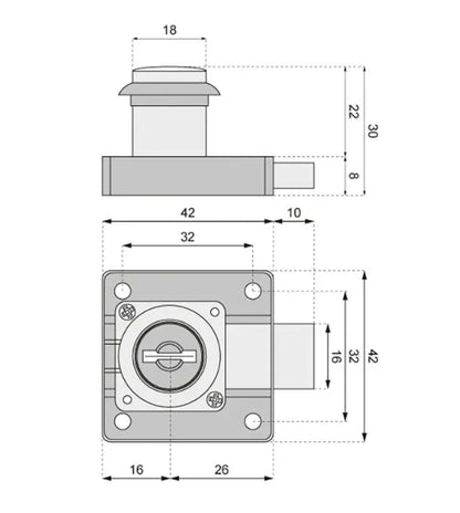 Cylinder Furniture Lock ZB-300/S1 Keyed Alike - Chrome Plated