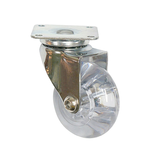 Furniture Caster with Plate - Clear - Chrome - 2 inch (50 mm) Dia.