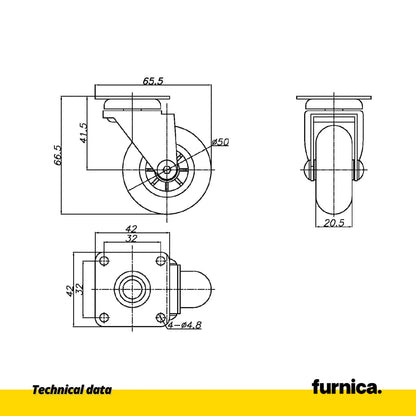 Furniture Caster with Plate - Clear - Chrome - 2 inch (50 mm) Dia.