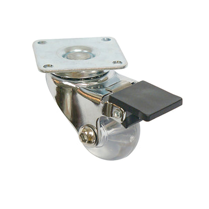 Furniture Caster with Plate and Brake - Clear - Chrome - 1-3/8 inch (35 mm) Wheel