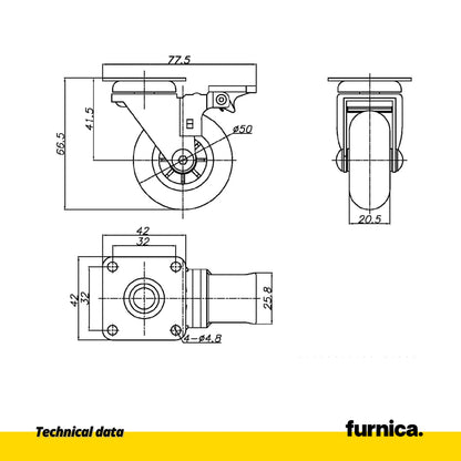 Furniture Caster with Mounting Plate & Brake - Clear - Chrome - 2 inch (5.0 cm)