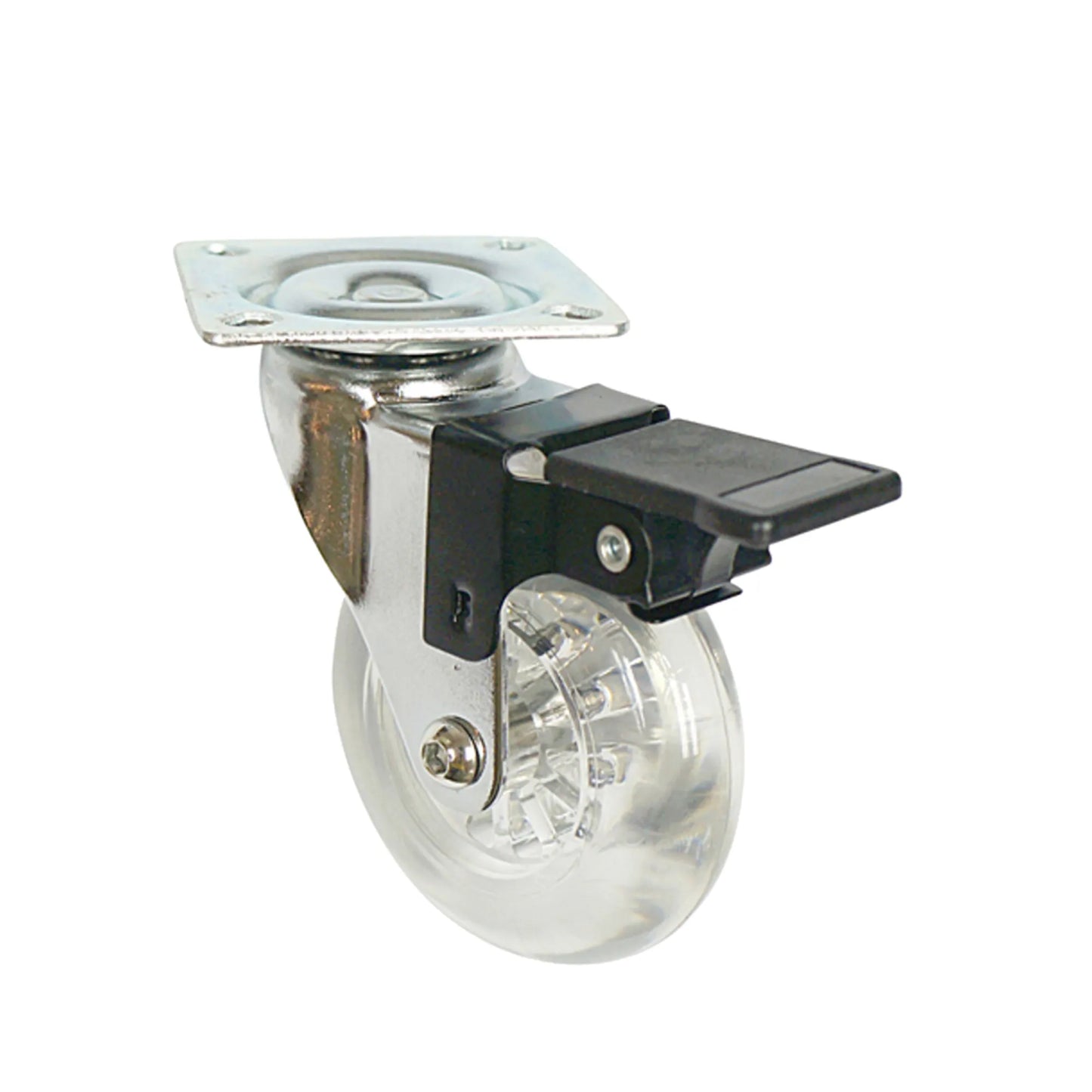 Furniture Caster with Top Plate and Brake - Clear - Chrome - 3 inch (7.5 cm)