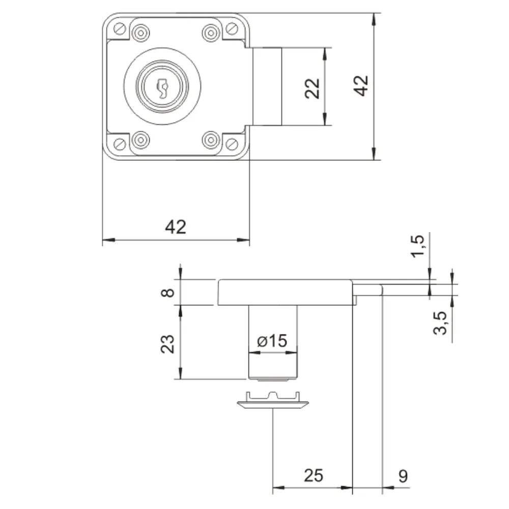 Cabinet & Drawer Lock 19/32 x 29/32 inch (15x23 mm)