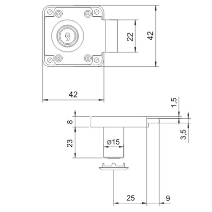 Cabinet & Drawer Lock 19/32 x 29/32 inch (15x23 mm)