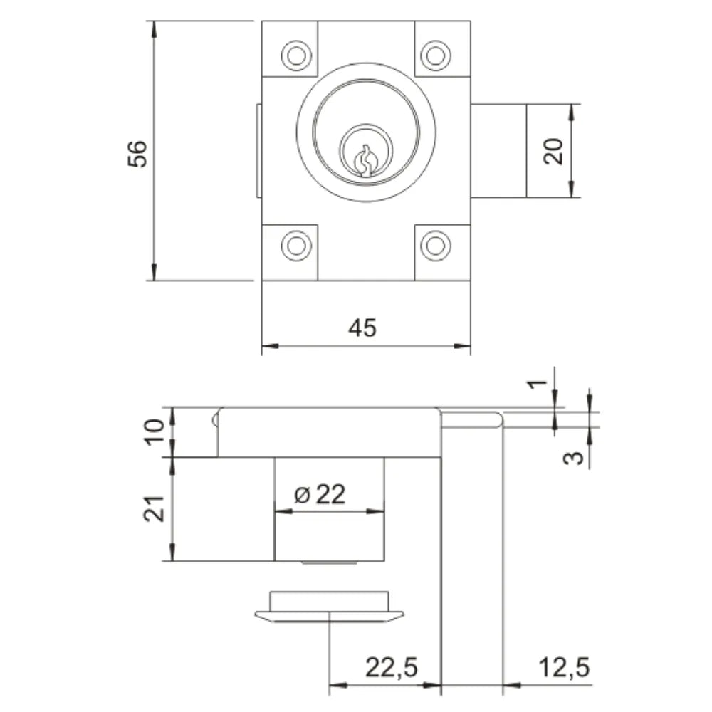 Cabinet & Drawer Lock 7/8 x 13/16 inch (22x21 mm)