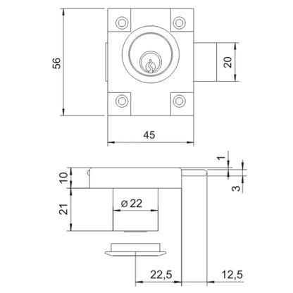Cabinet & Drawer Lock 7/8 x 13/16 inch (22x21 mm)