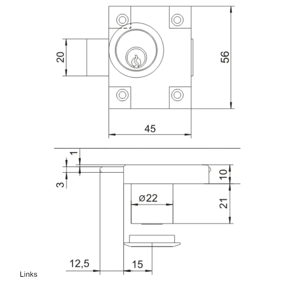 Cabinet & Drawer Lock Left/Right Hand 7/8 x 13/16 inch (22 x 21 mm)
