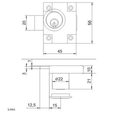 Cabinet & Drawer Lock Left/Right Hand 7/8 x 13/16 inch (22 x 21 mm)