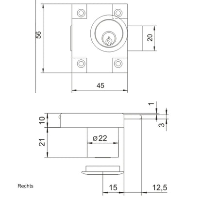 Cabinet & Drawer Lock Left/Right Hand 7/8 x 13/16 inch (22 x 21 mm)