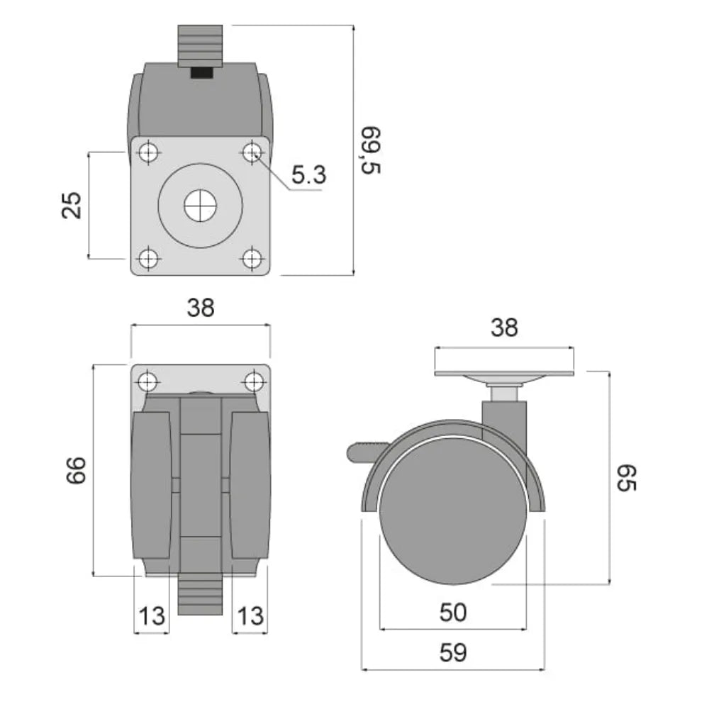 Plastic Swivel Furniture Caster with Brake and 2 inch (50 mm) Wheel