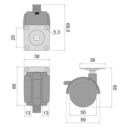 Plastic Swivel Furniture Caster with Brake and 2 inch (50 mm) Wheel