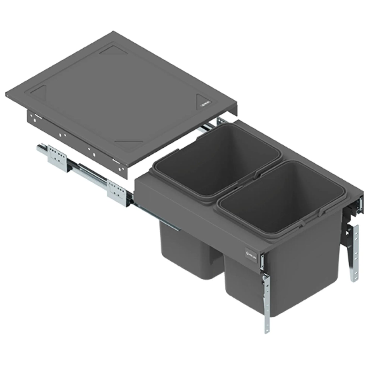 Cabinet Recycling Bins 2 x 4 Gal (15L) - 17-3/4 inch (45 cm), D = 18-7/8 inch (480 mm) H = 12-5/8 inch (320 mm) Kitchen Cabinet - Anthracite Gray
