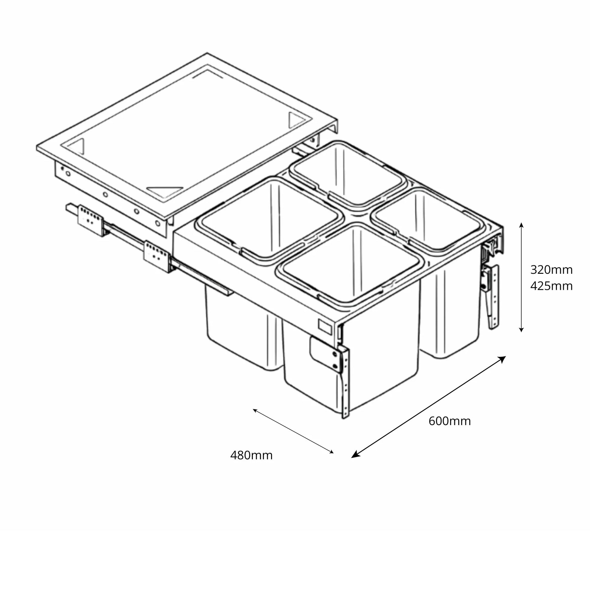 Pull Out Cabinet Recycling Bins with Soft-Close (2 x 15L + 2 x 7L) or (2 x 20L + 2 x 9L) - 23-5/8 inch (60 cm) Cabinet