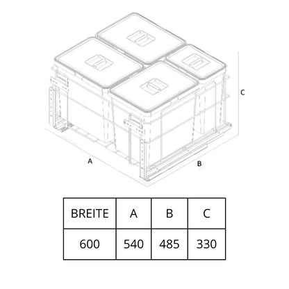 Cabinet Recycling Bins Soft-Close 3 x 4 gal (15 L) + 1 x 1.6 gal (6 L) - 23-5/8 inch (60 cm) Base Cabinet
