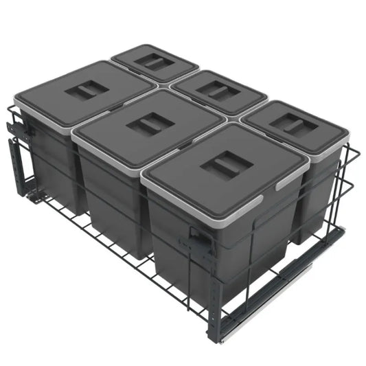 Cabinet Recycling Bins Soft-Close 3 x 4 gal (15 L) + 3 x 1.6 gal (6 L) - 23-5/8 inch (60 cm) Base Cabinet