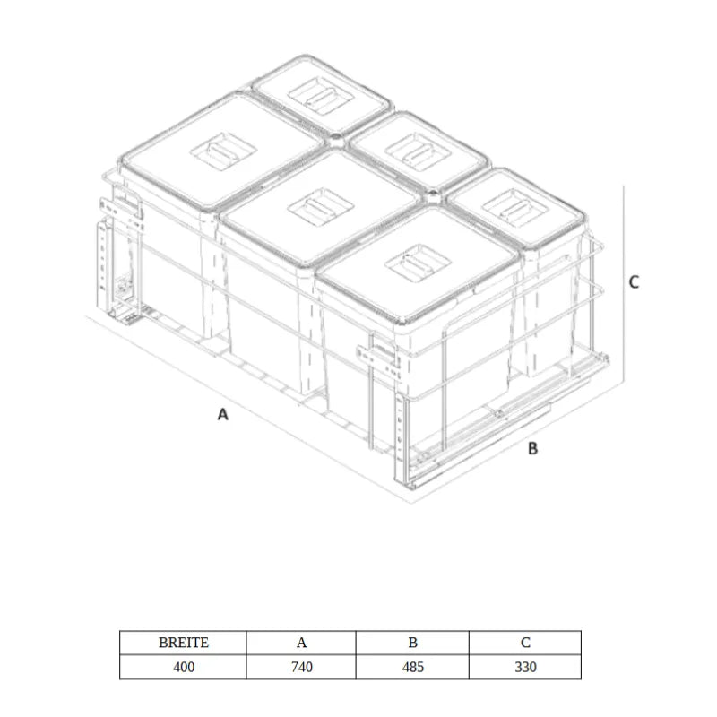Cabinet Recycling Bins Soft-Close 3 x 4 gal (15 L) + 3 x 1.6 gal (6 L) - 23-5/8 inch (60 cm) Base Cabinet