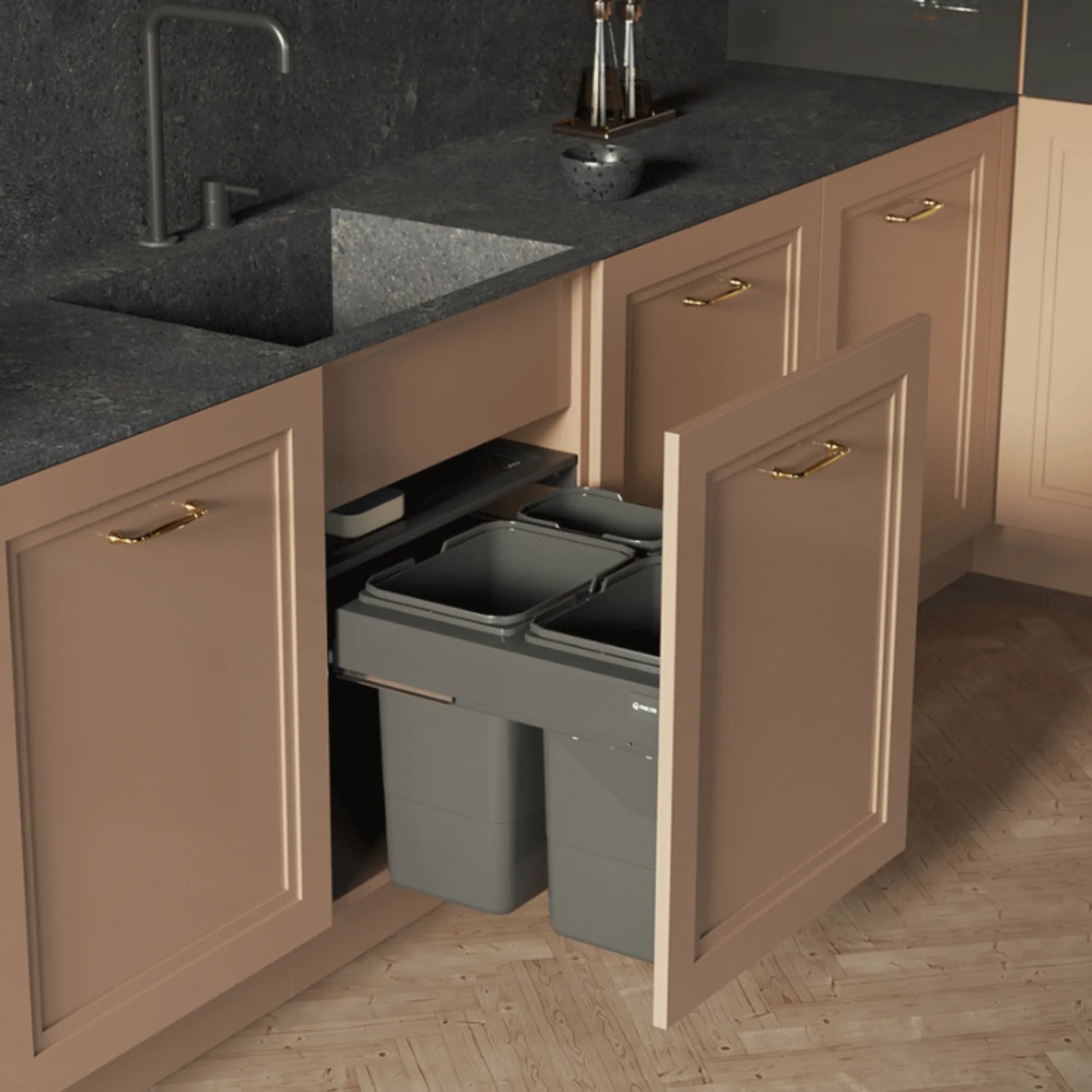 Pull Out Cabinet Recycling Bins Soft-Close 4x15L or 4x20L - 31-1/2 inch (80 cm) Kitchen Cabinet