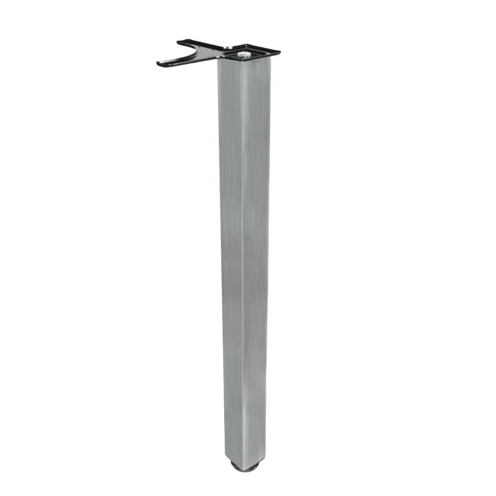 Square Adjustable Table Leg 28 inch (710 mm), Brushed Nickel, ZnAl Mounting Plate