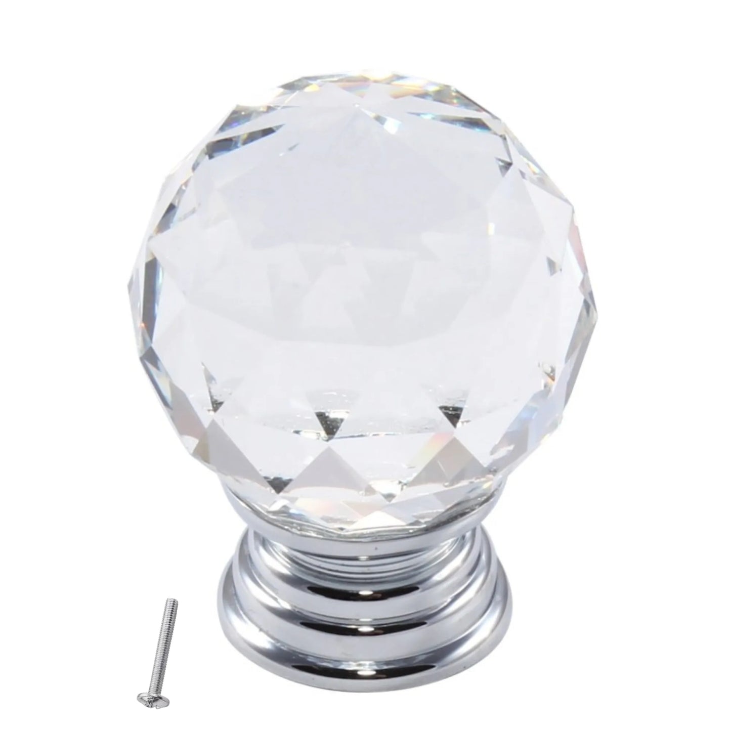 Round Crystal Glass Cabinet Knob - 1-3/8 inch (35 mm) - Chrome