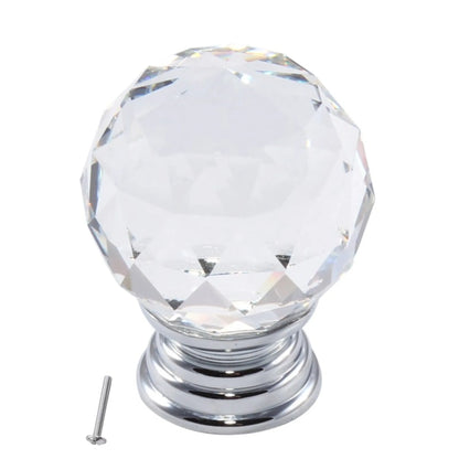 Round Crystal Glass Cabinet Knob - 1-3/8 inch (35 mm) - Chrome