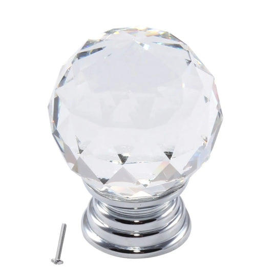 Round Crystal Glass Cabinet Knob - 1-3/8 inch (35 mm) - Chrome