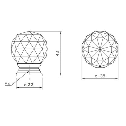 Round Crystal Glass Cabinet Knob - 1-3/8 inch (35 mm) - Chrome