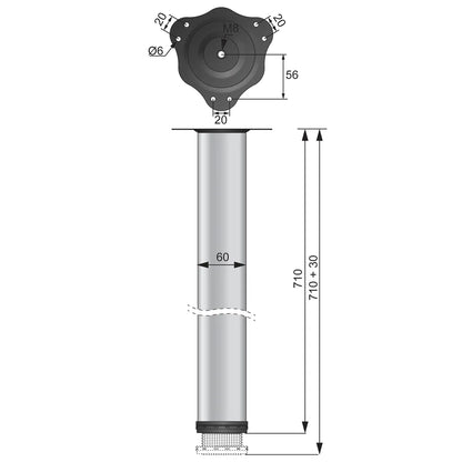 Adjustable Table Leg 28 inch (71 cm) High - Steel Mounting Plate - White