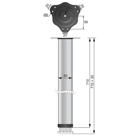 Adjustable Table Leg 28 inch (71 cm) High - Steel Mounting Plate - White