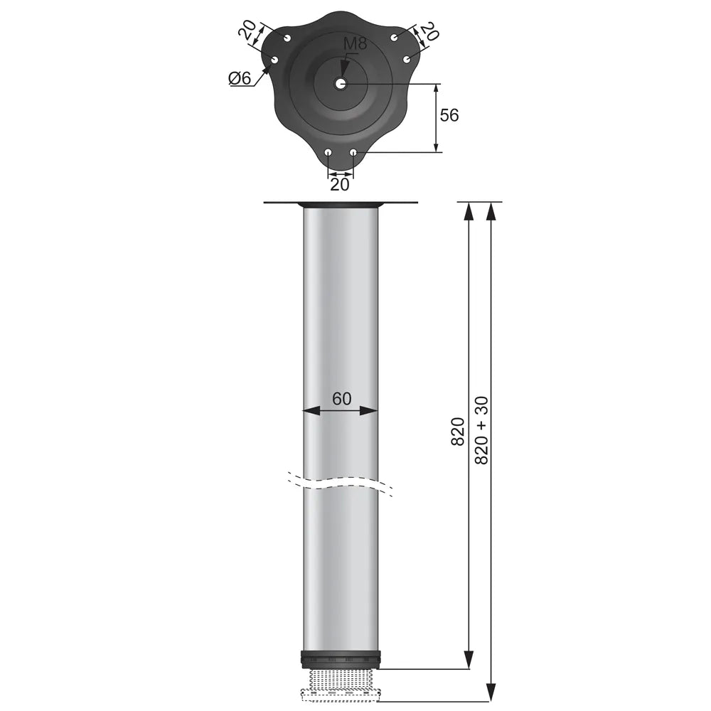 Table Leg 32-1/4 inch (82 cm) High - Steel Mounting Plate - White
