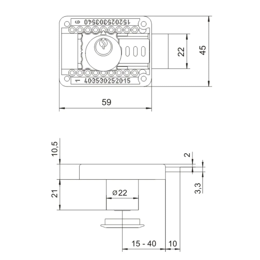 Adjustable Cabinet & Drawer Lock 7/8 inch x 13/16 inch (22x21 mm)