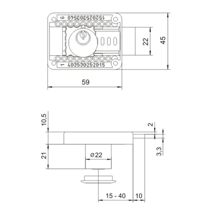 Adjustable Cabinet & Drawer Lock 7/8 inch x 13/16 inch (22x21 mm)