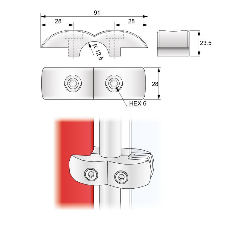 1 inch Double Sided Board and Glass Connector, Chrome