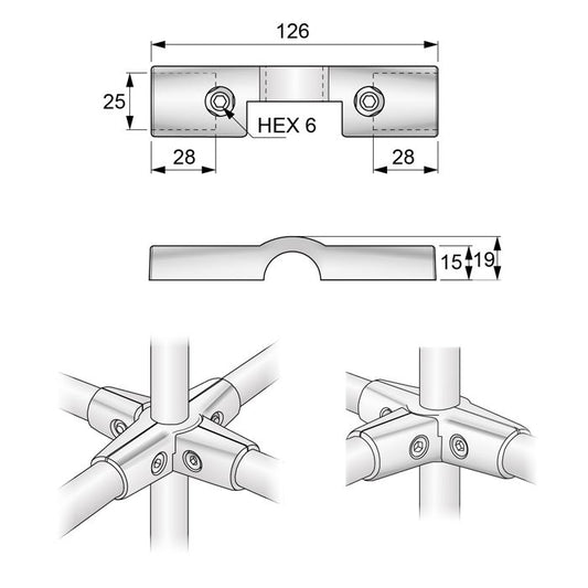 1 inch Half Cross Connector, Chrome NTP 