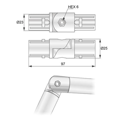 1 inch Pipe Hinge Connector, Chrome NTP 