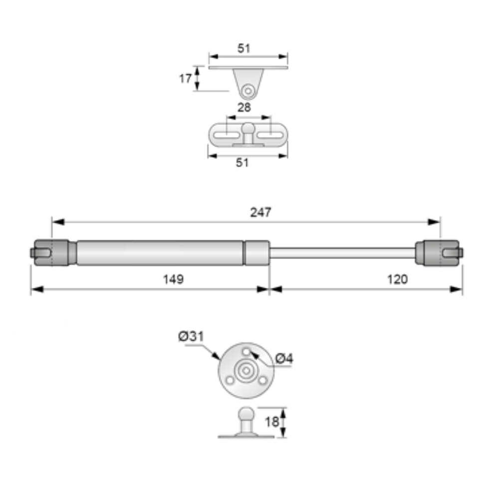 Reverse Gas-Piston Stay 9-13/16 inch 80N (2) – Furnica