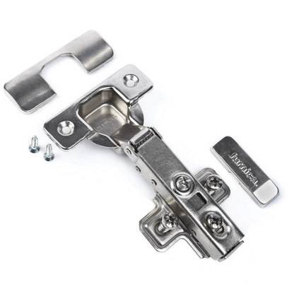 110° Soft-Close Hinge, H0 Mounting Plate with EURO Screws and Covers, Overlay Doors – Furnica