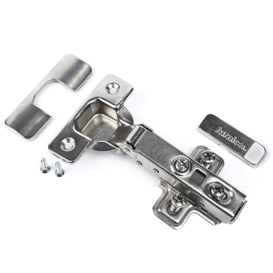110° Soft-Close Hinge, H0 Mounting Plate with EURO Screws and Covers, Overlay Doors Soft Close Furnica 