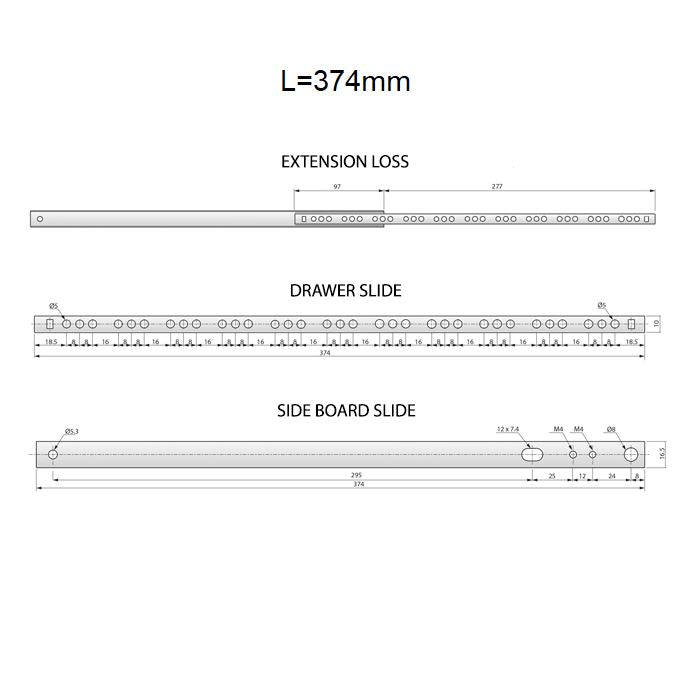 14-3/4 inch drawer slides ball bearing H17 (right and left side) Furnica 