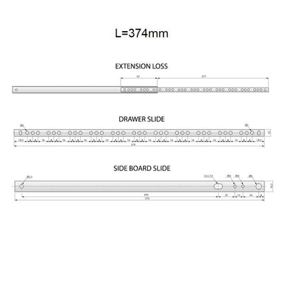 14-3/4 inch drawer slides ball bearing H17 (right and left side) Furnica 
