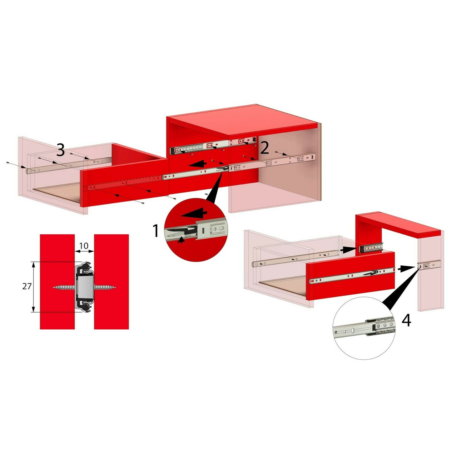 16 inch drawer slides ball bearing H27 (right and left side) Furnica 