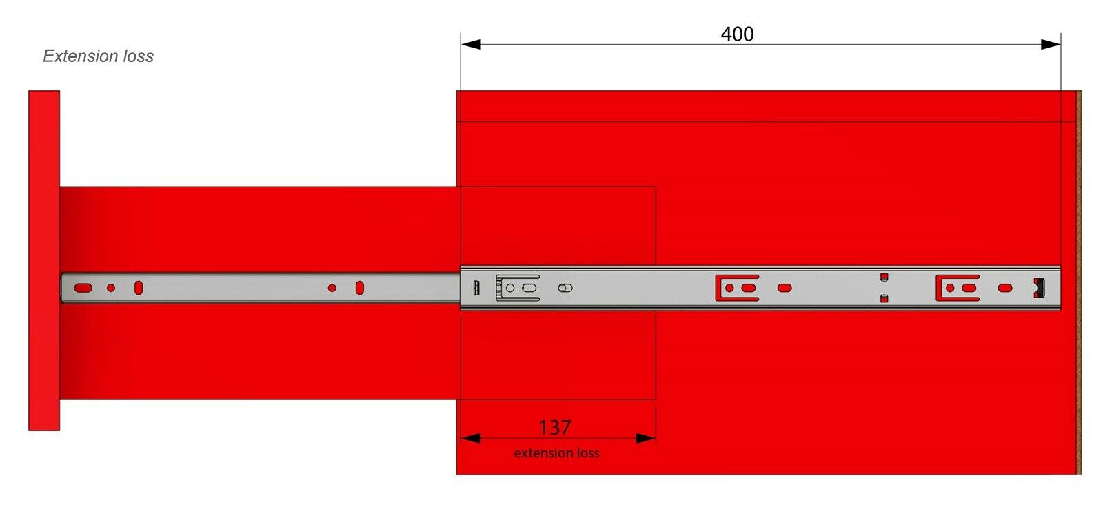 16 inch drawer slides ball bearing H27 (right and left side) Furnica 