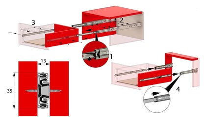 16 inch drawer slides ball bearing H35 (right and left side) Furnica 