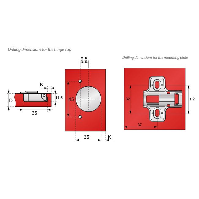 165° Soft-Close Hinge, H2 Mounting Plate with EURO Screws, Overlay Doors