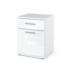 CHRIS - Bedside Table - Nightstand with 1 drawer - White Matt / White Gloss H20 1/2" W15 3/4" D15 3/4"